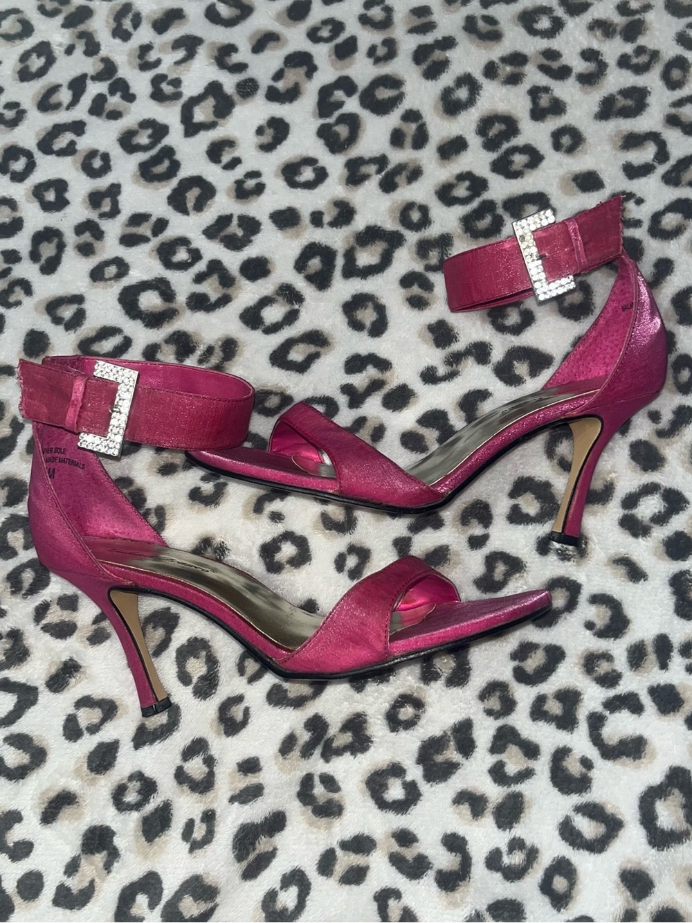 Women's Fuchsia Ankle-Strap Stiletto Shoes with Crystal Buckle